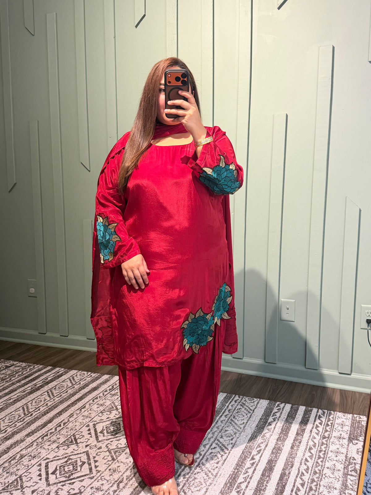 Silk Embroidered Farshi Three Piece