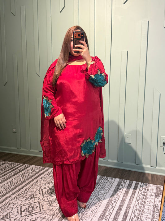 Silk Embroidered Farshi Three Piece