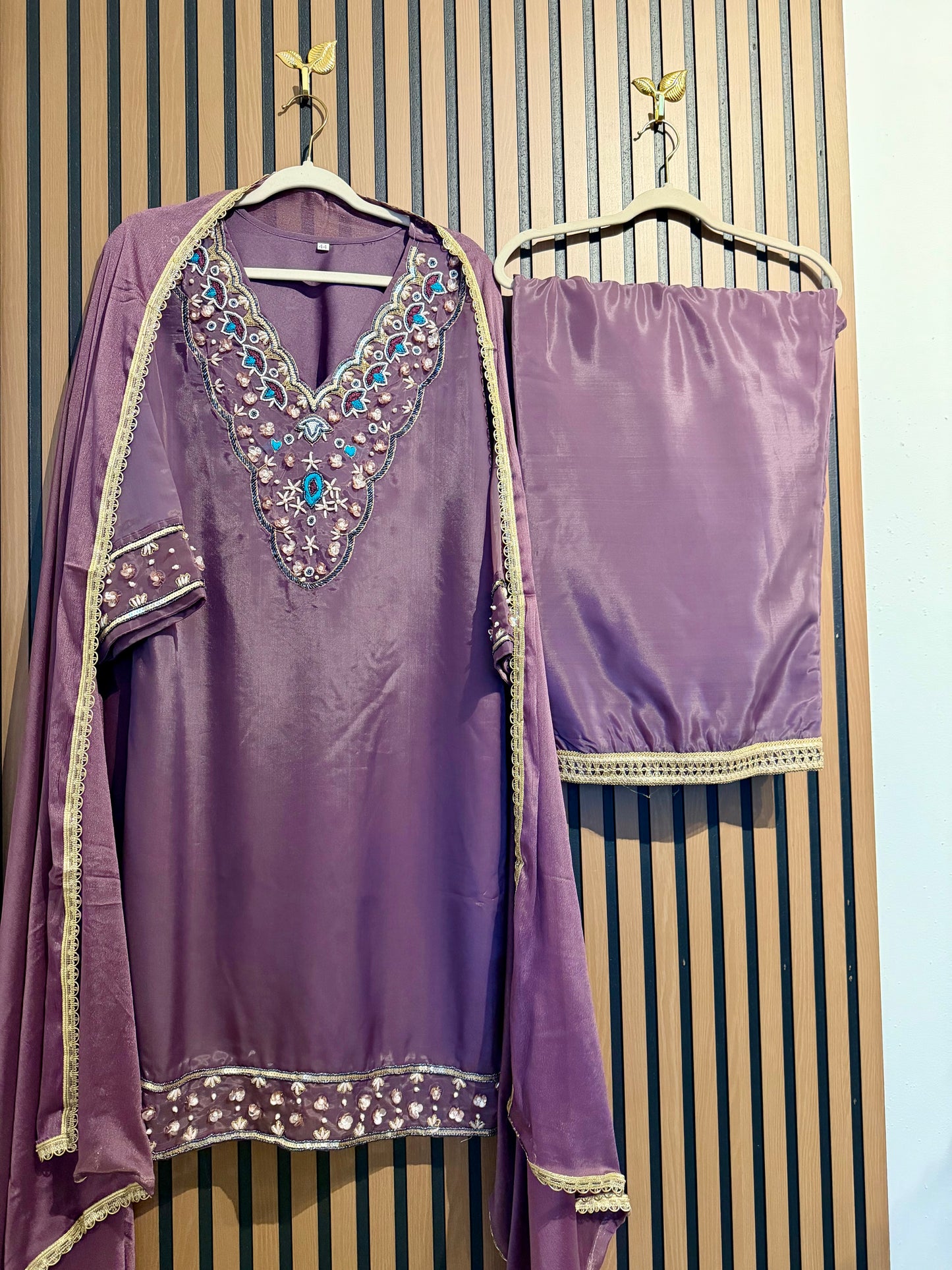 Purple Silk Handwork Suit
