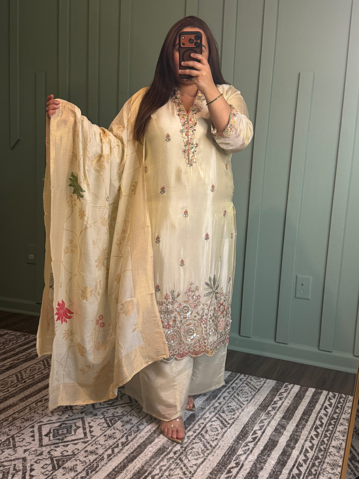 Ivory Beads Handwork Three Piece