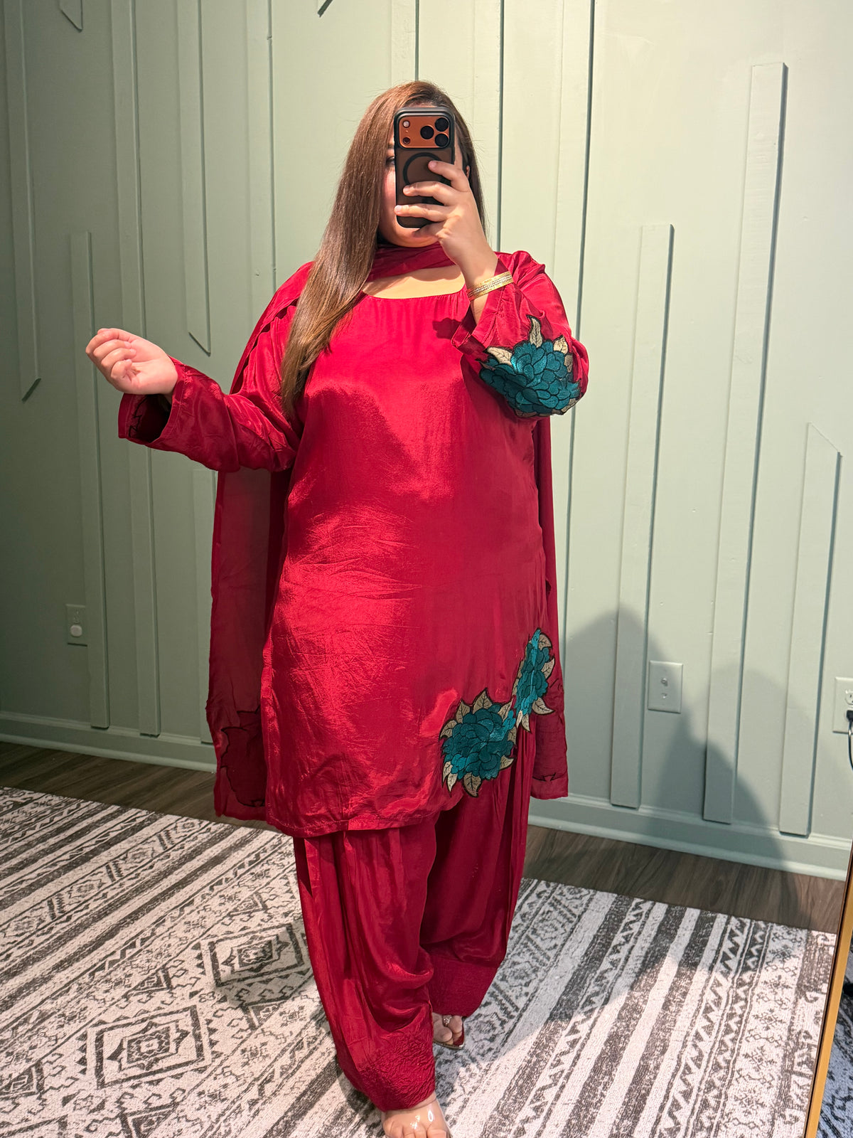 Silk Embroidered Farshi Three Piece