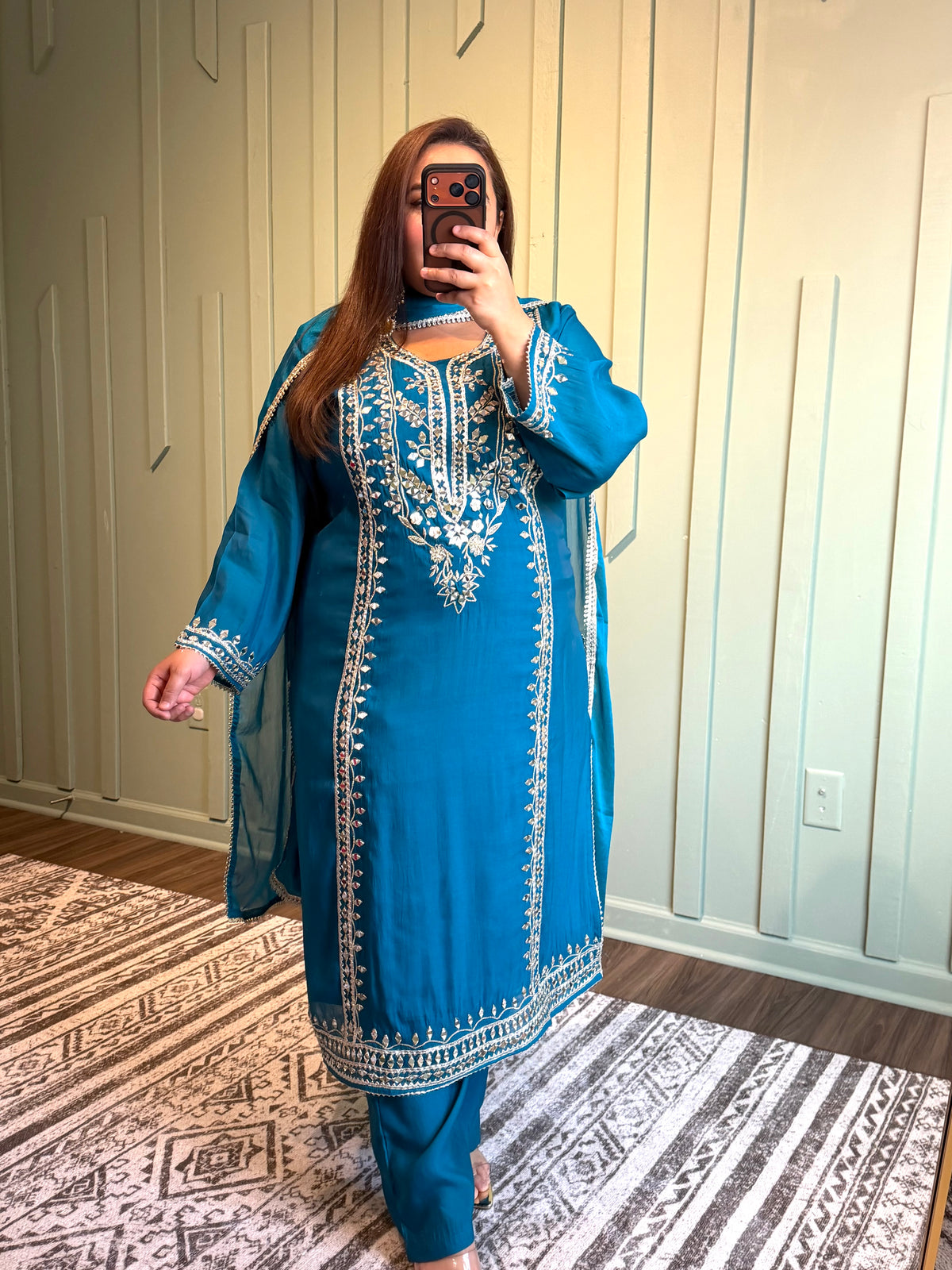 Silk Mirror Gotta Hand Embroidered Three Piece