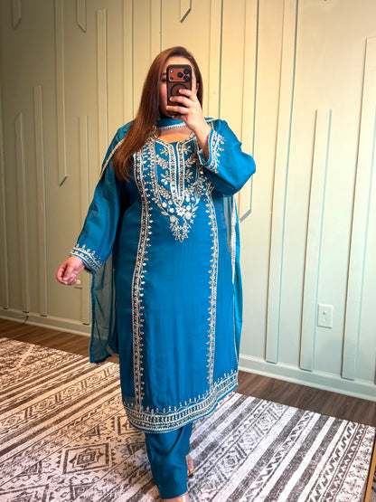 Silk Mirror Gotta Hand Embroidered Three Piece