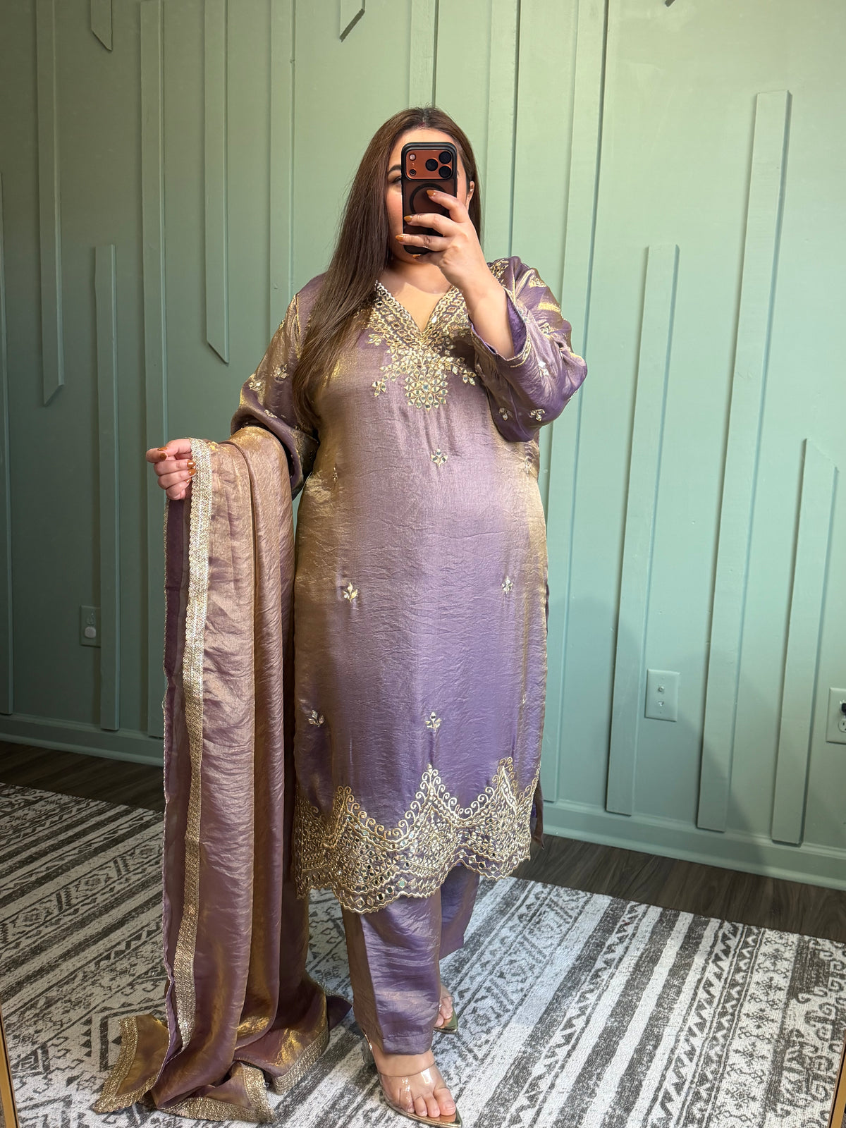 Purple Shimmer Silk Mirror Hand Embroidered