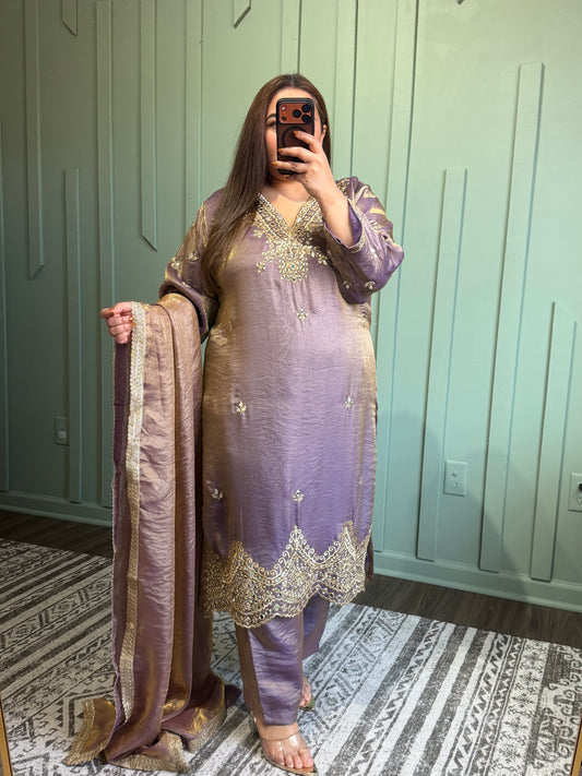 Purple Shimmer Silk Mirror Hand Embroidered