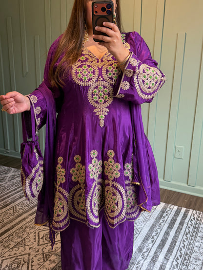 Purple Crepe Dori Hand Embroidered Peplum Set