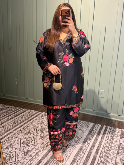 Silk Print Hand Work Co ord