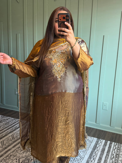 Dual Tone Zari Hand Embroidered Three Piece