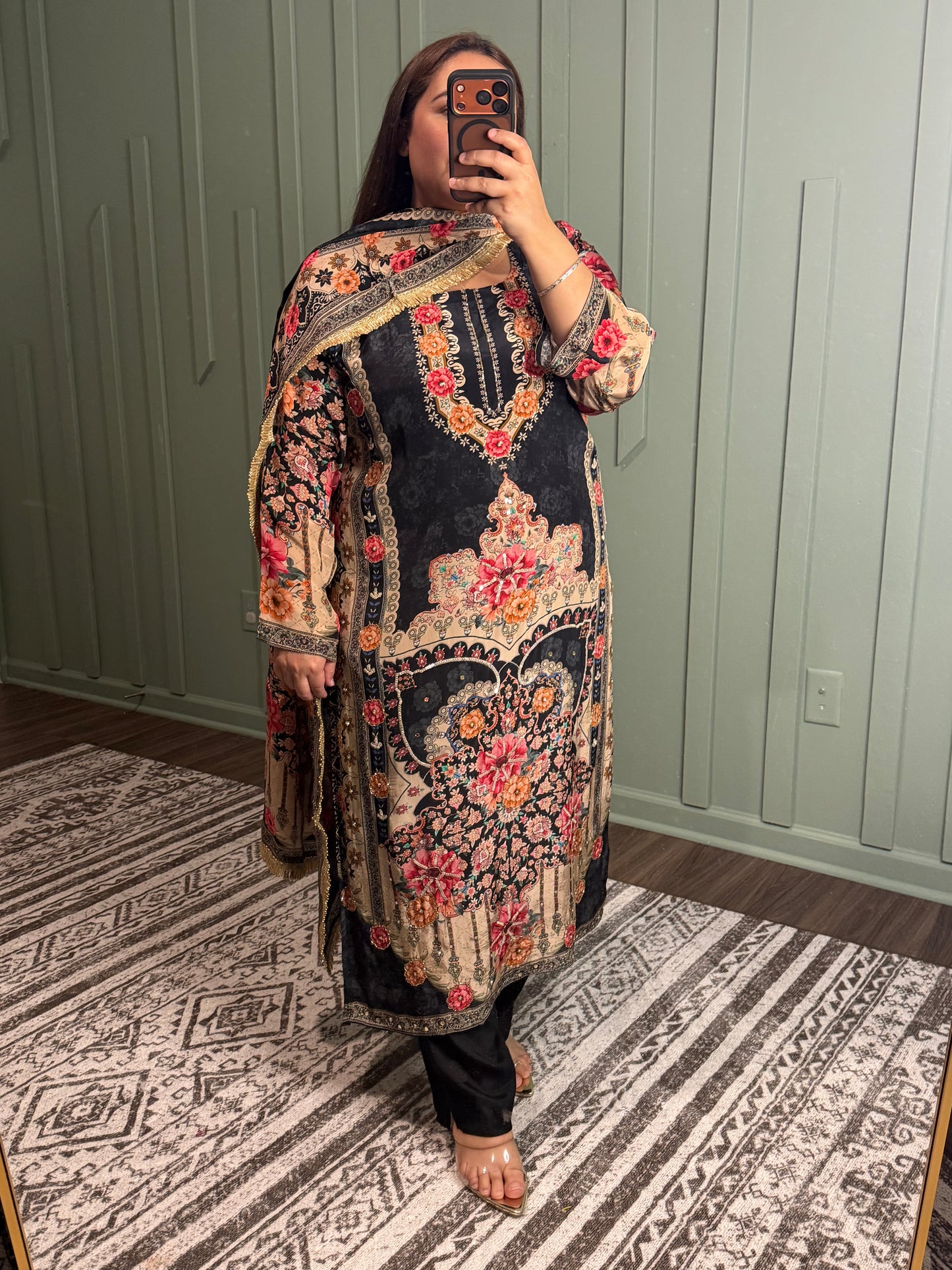 Pure Crepe Handwork Three Piece