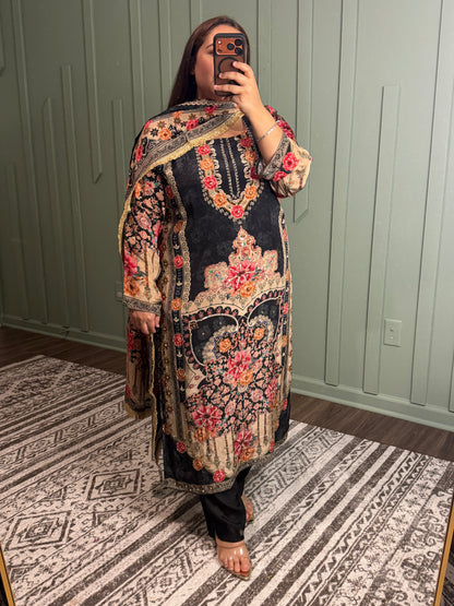 Pure Crepe Handwork Three Piece