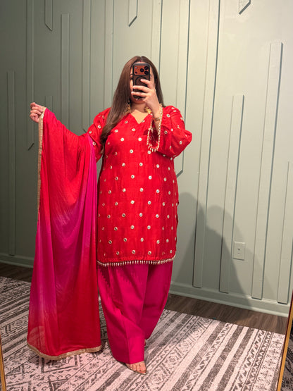 Red Rani Front/Back Embroidered Farshi