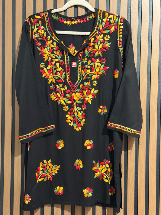 SHORT KURTI RAYON MULTI THREAD CHIKANKARI