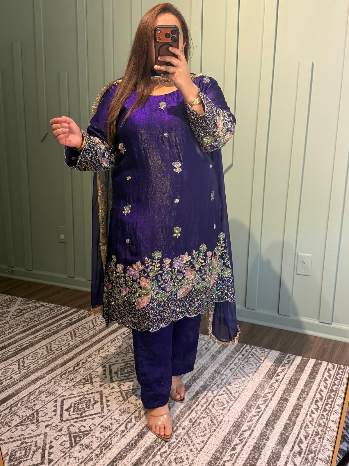 Fendi Silk Hand Embroidered A Line Suit