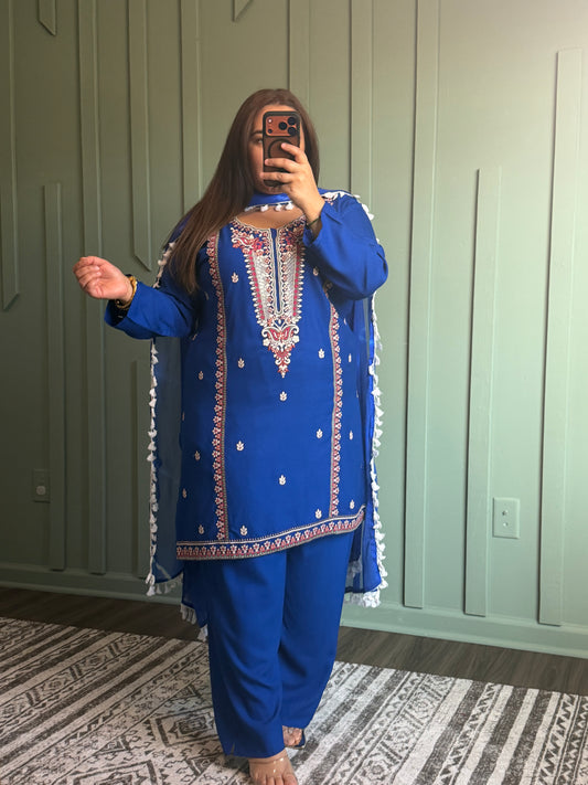 Viscose Rayon Electric Blue Three Piece