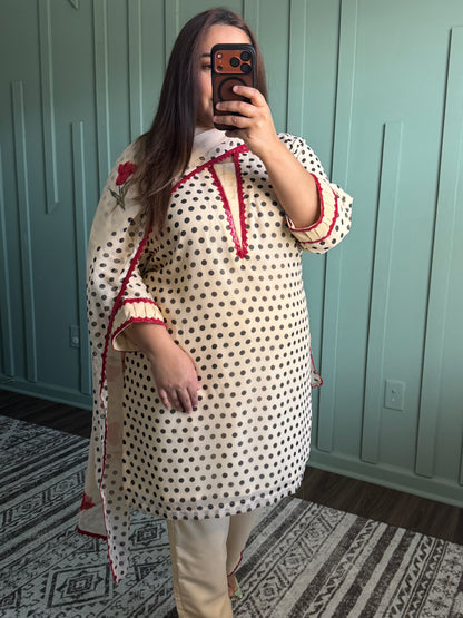 Beige Polka Three Piece