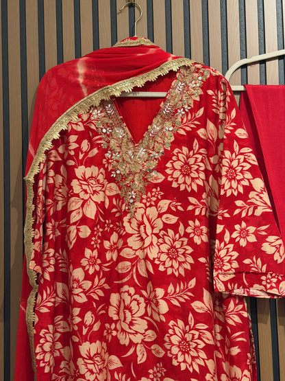 SILK PRINT ZARI THREE PIECE