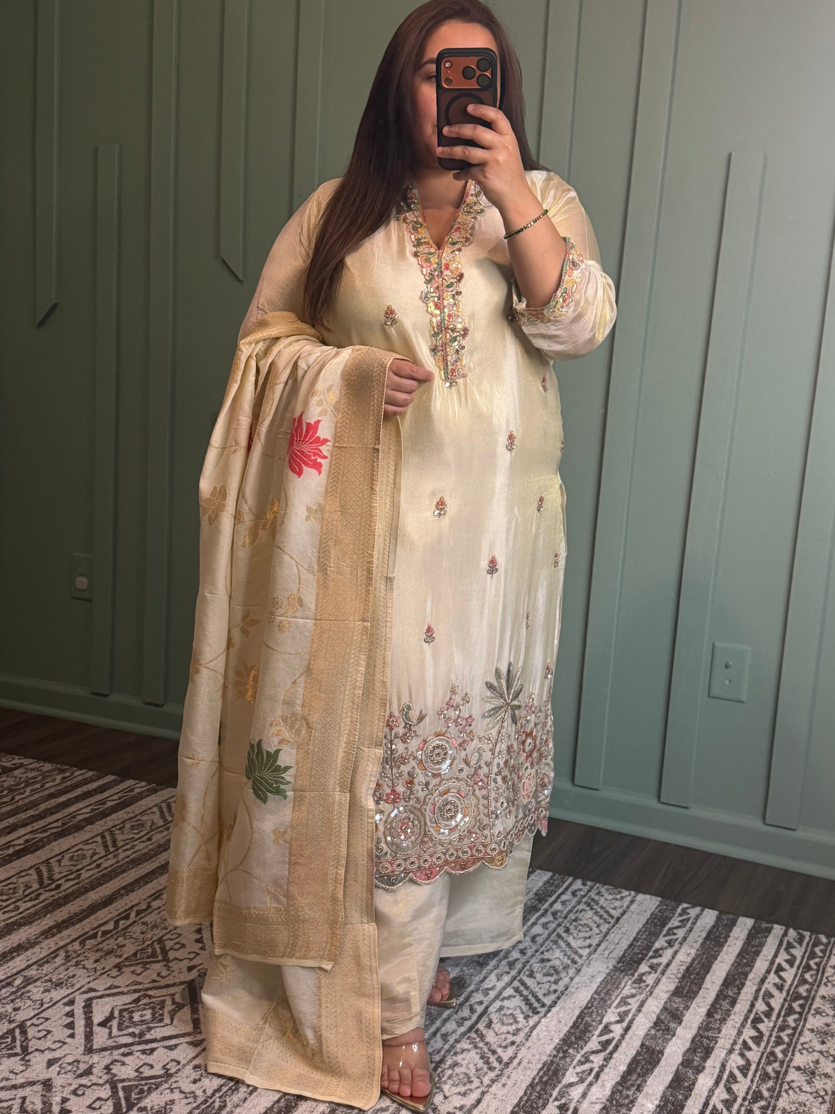 Ivory Beads Handwork Three Piece