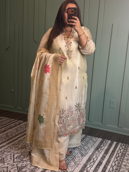 Ivory Beads Handwork Three Piece