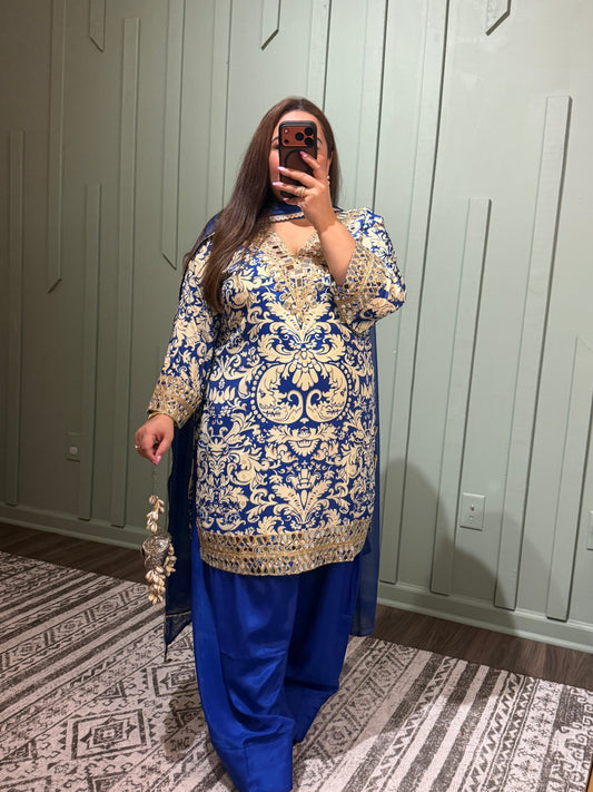 Blue Pure Natural Crepe Print Mirror Farahi