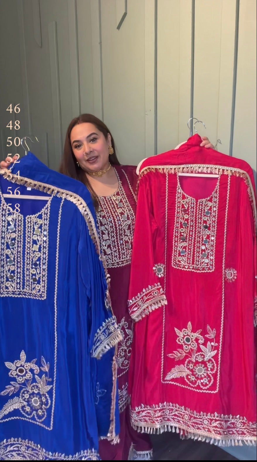 Mirror Hand Embroidered Crepe Three Piece