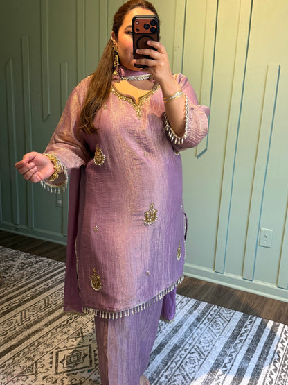 Crush Shimmer Antique Hand Embroidered Three Piece