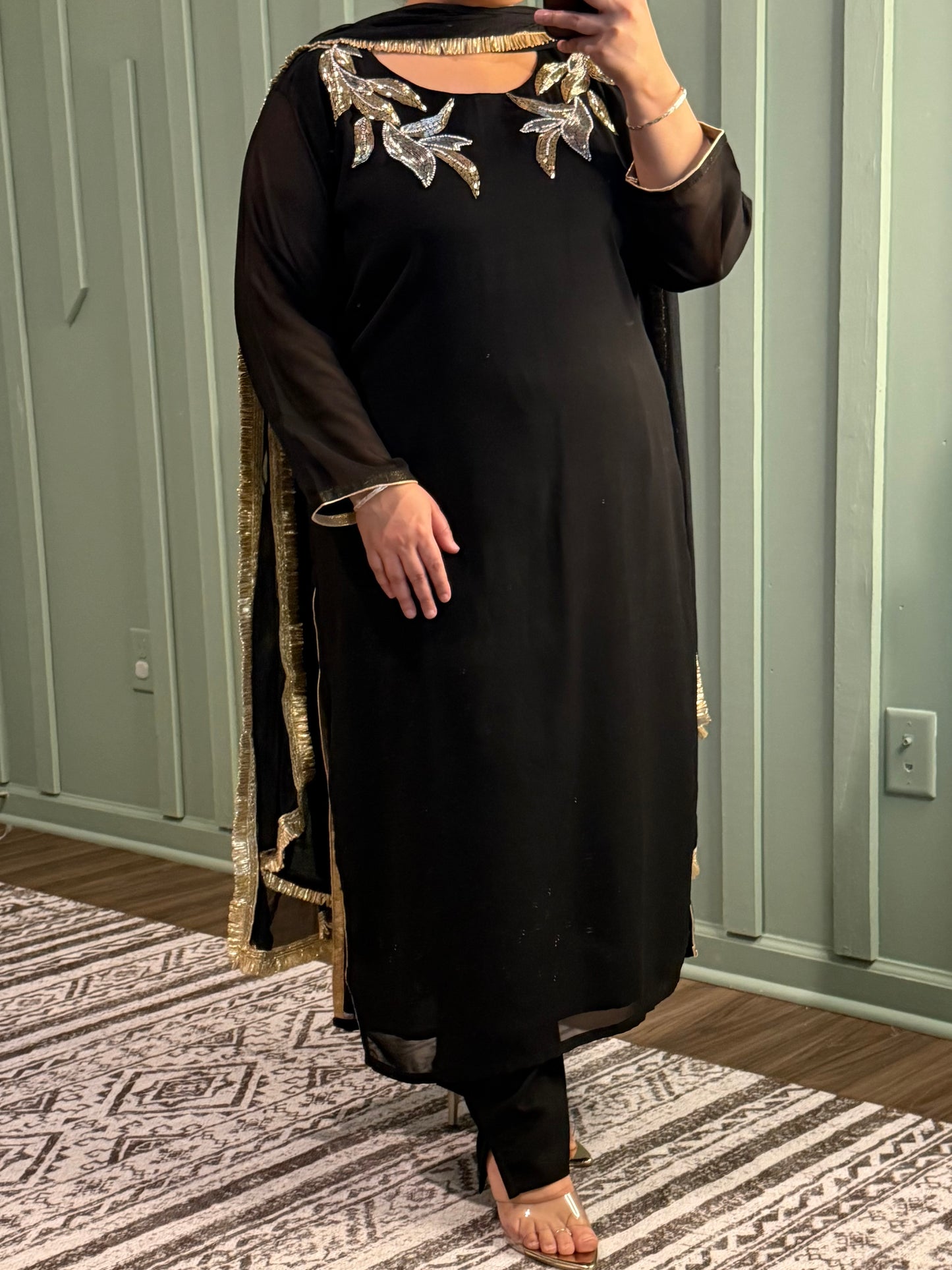 Viscose Georgette Handwork Three Piece