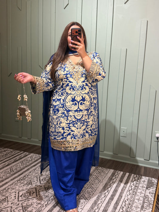 Blue Pure Natural Crepe Print Mirror Farahi