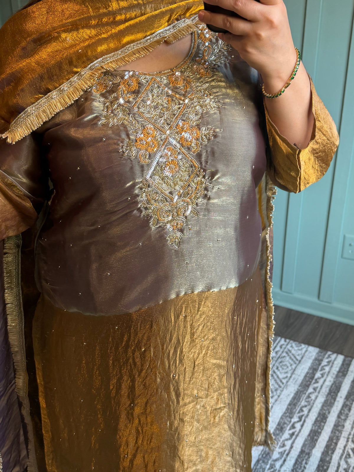 Dual Tone Zari Hand Embroidered Three Piece