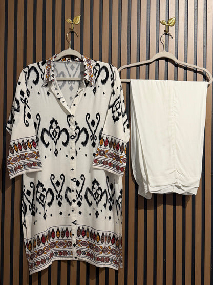 Ikat White Rayon Co ord