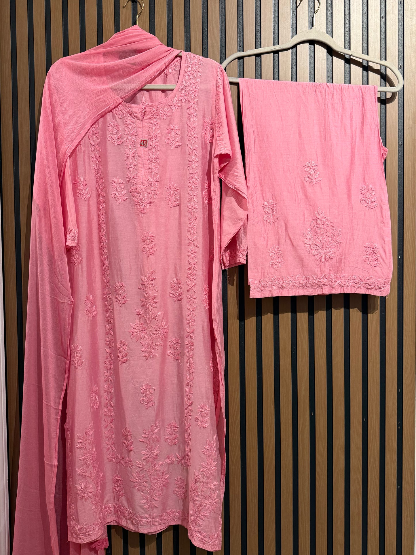 MUL CHANDERI CHIKANKARI PLAZO WITH DUPATTA