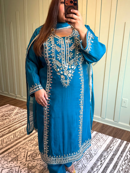 Silk Mirror Gotta Hand Embroidered Three Piece