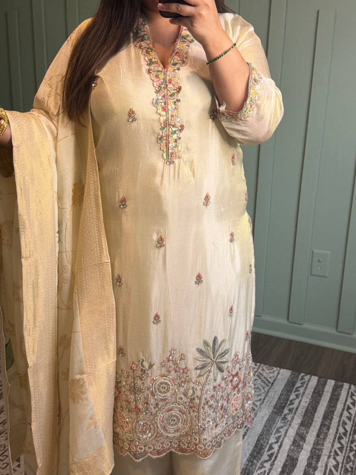 Ivory Beads Handwork Three Piece