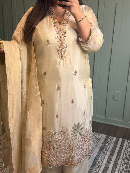 Ivory Beads Handwork Three Piece