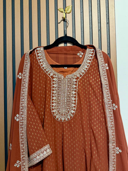 Rust Georgette Dori Work Gown