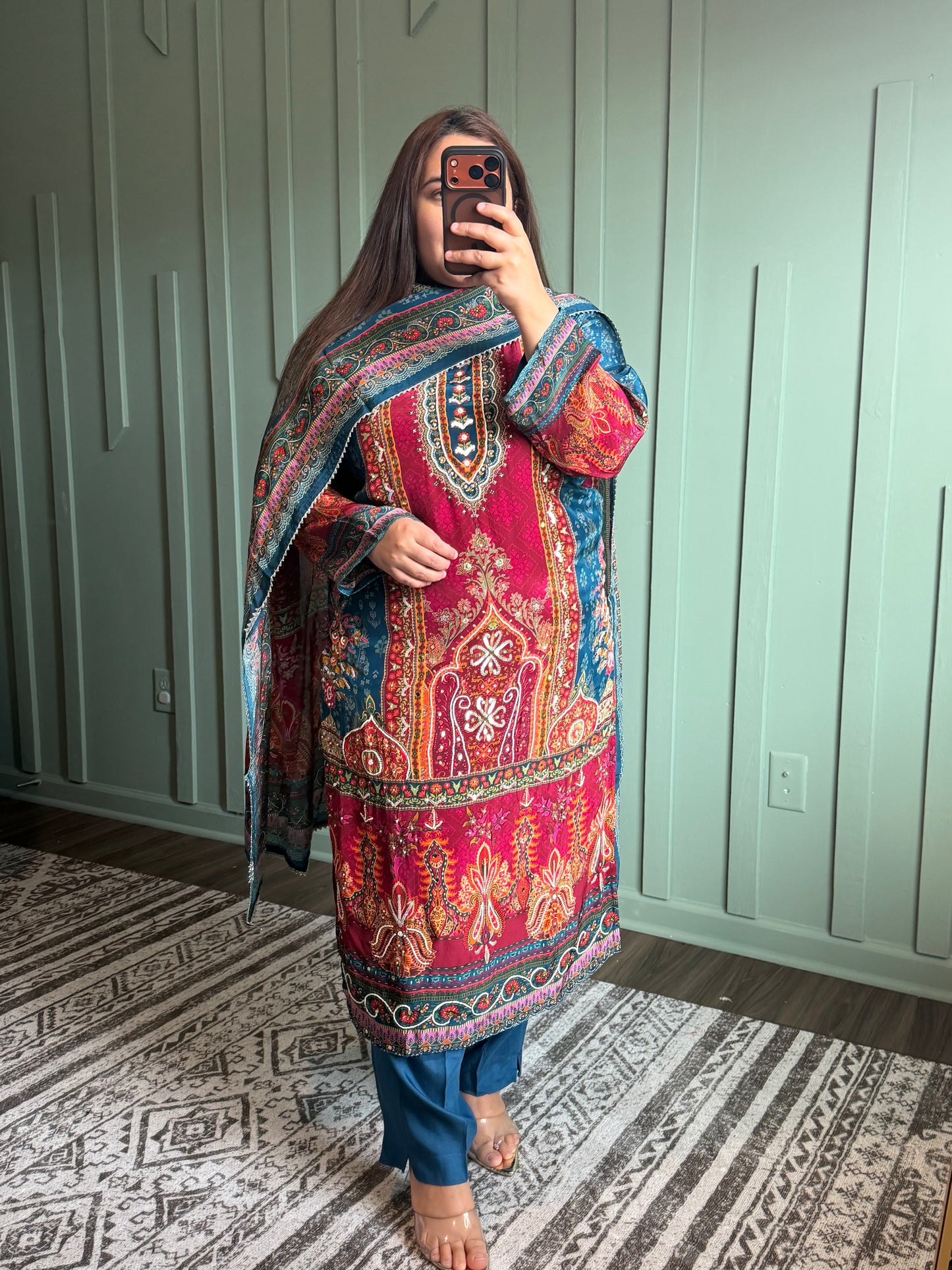 Digital Print Natural Crepe Three Piece