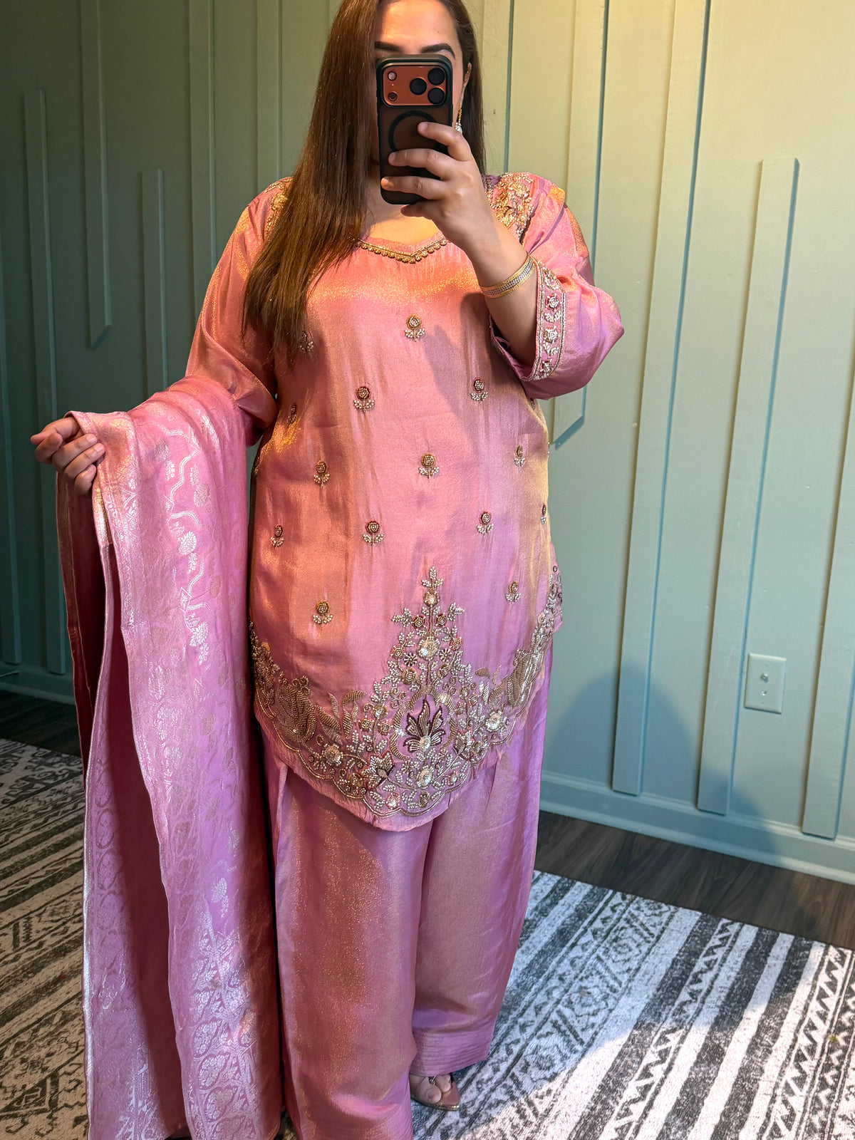 Shimmer Silk Farshi Hand  Embroidered