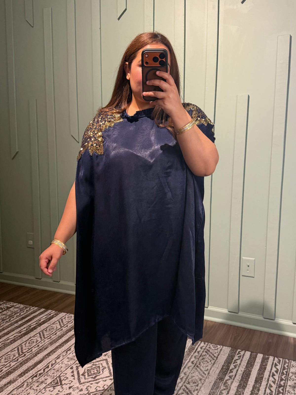 Indo-Western Shadow Silk Hand Embroidered Kaftan Co ord