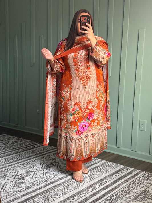 Pure Crepe Handwork Three Piece