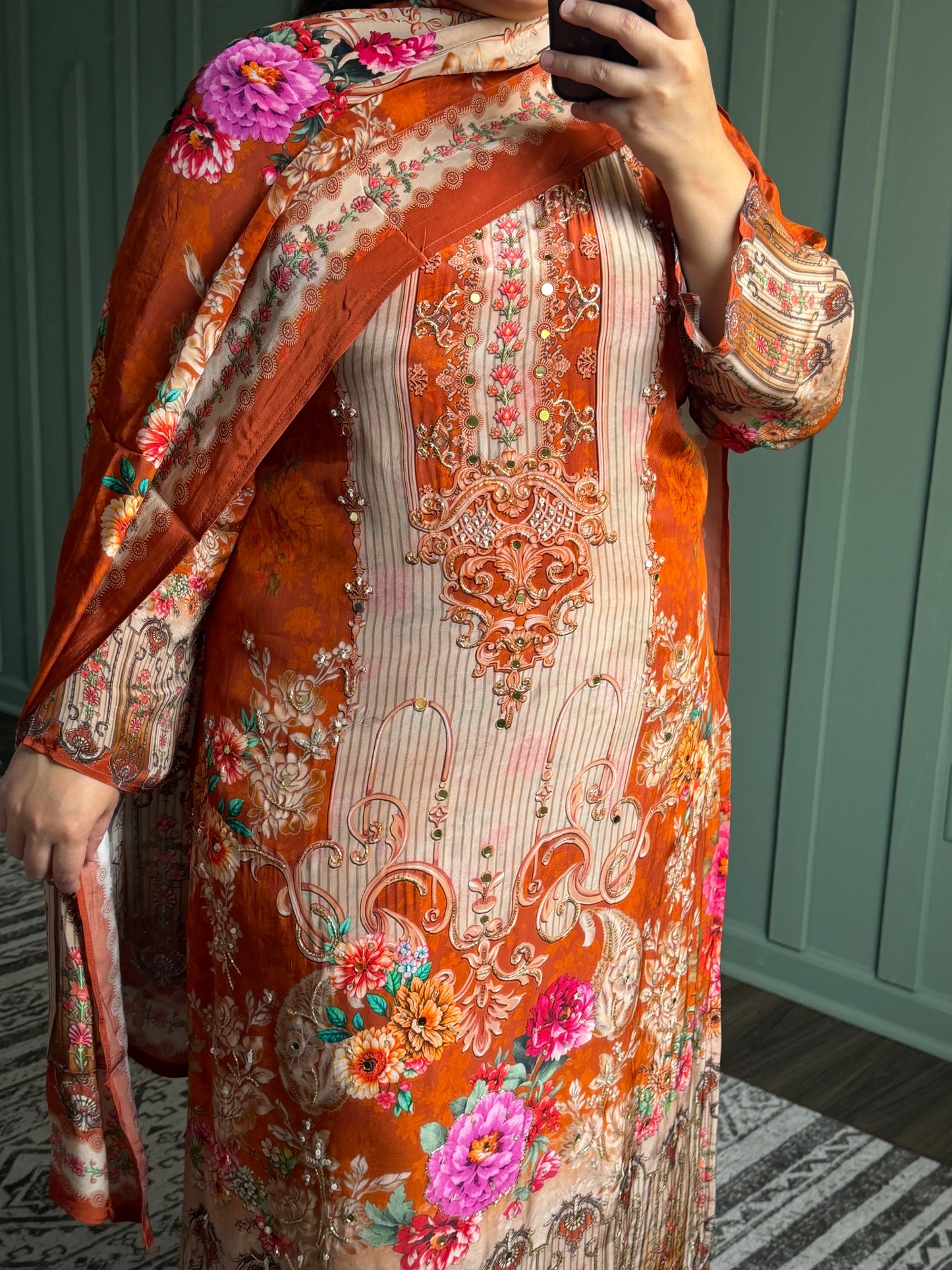 Pure Crepe Handwork Three Piece
