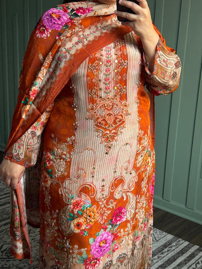 Pure Crepe Handwork Three Piece