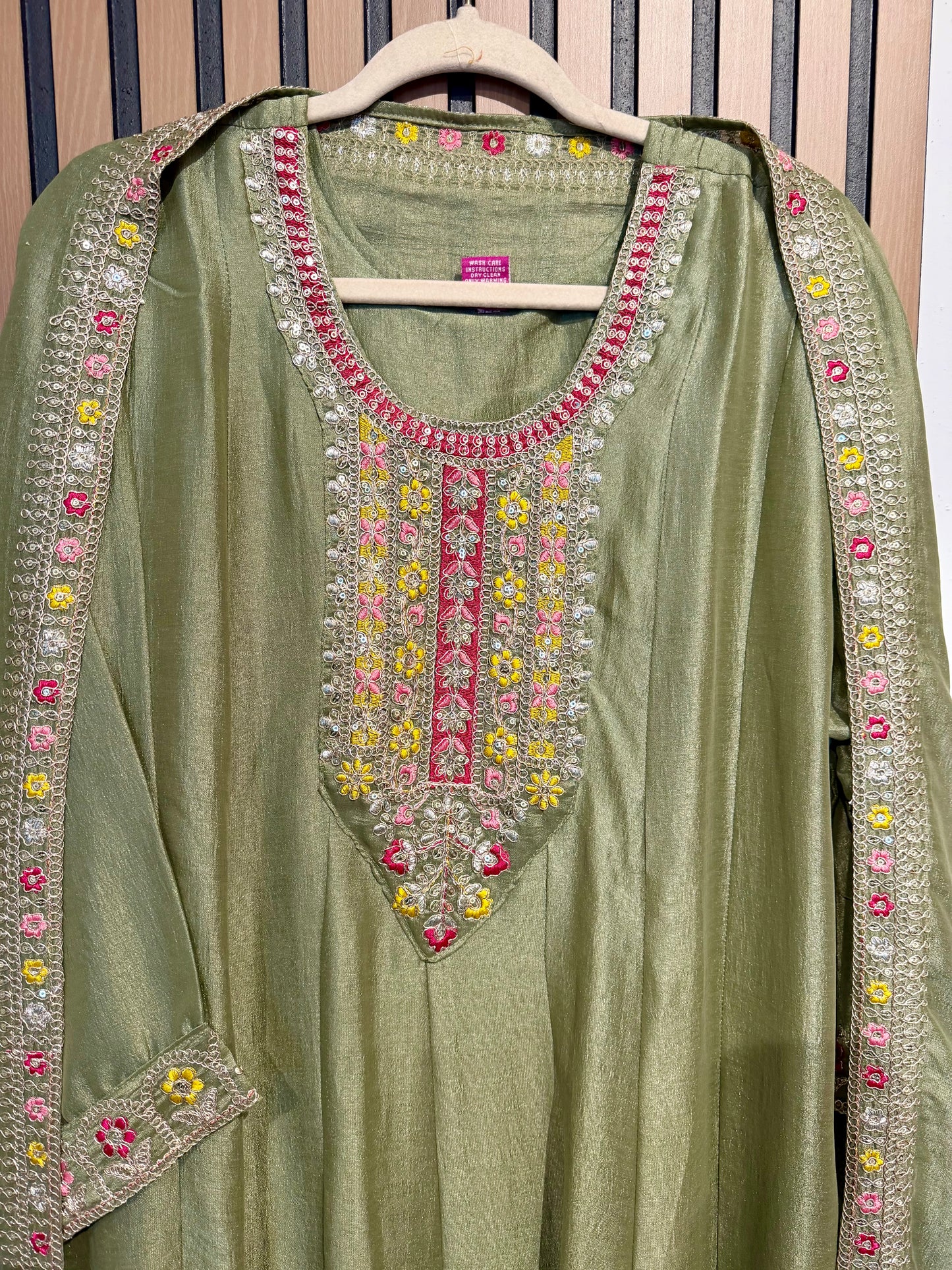 Sage Raw Silk Anarkali