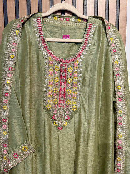 Sage Raw Silk Anarkali