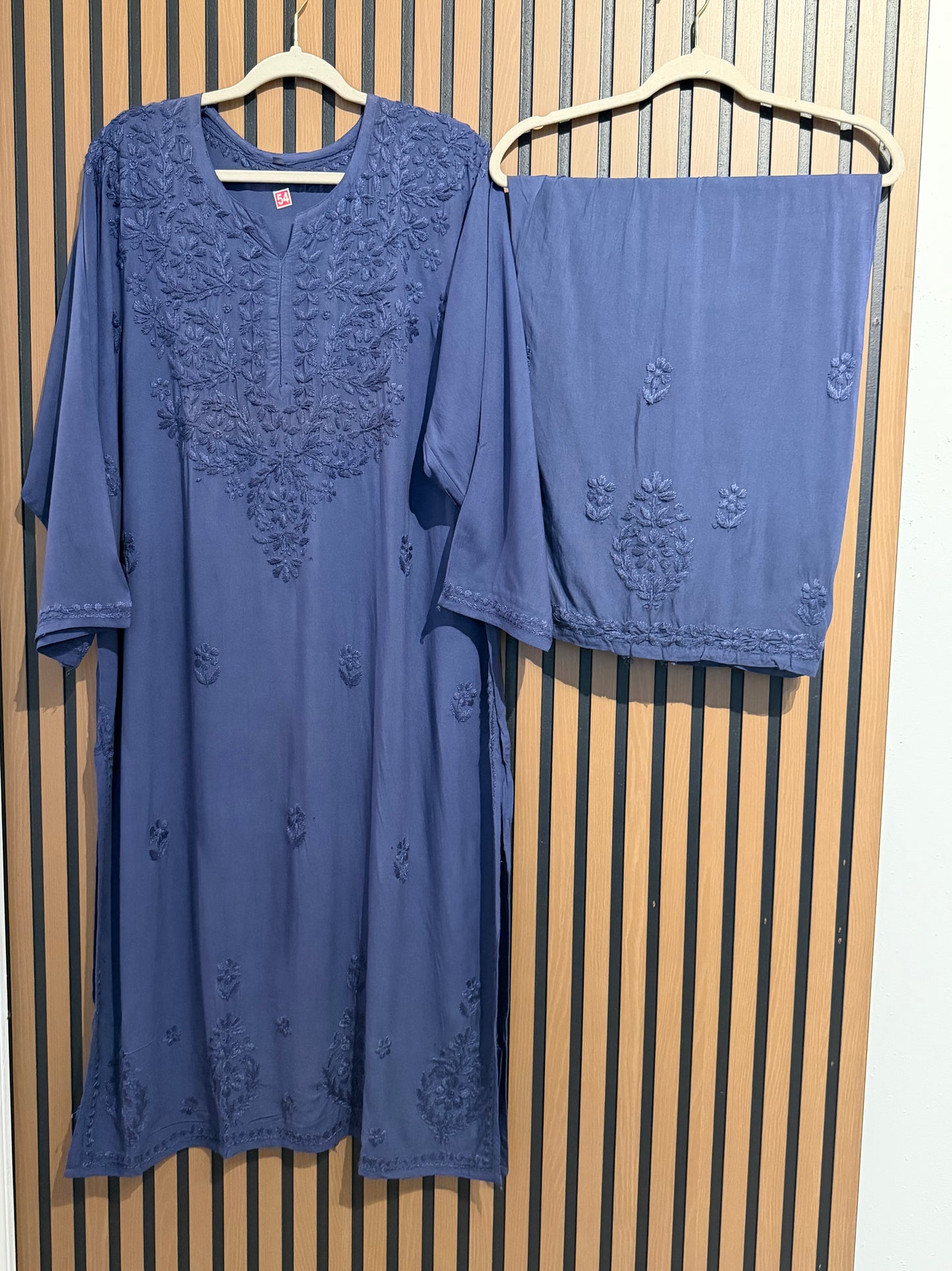 BLUE RAYON CHIKANKARI WITH PLAZO