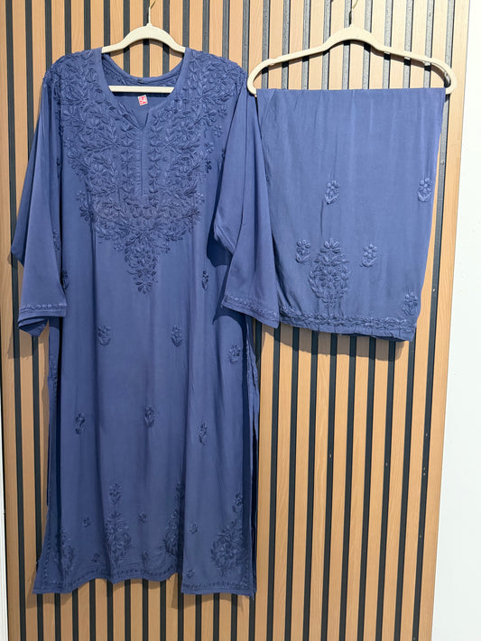 BLUE RAYON CHIKANKARI WITH PLAZO