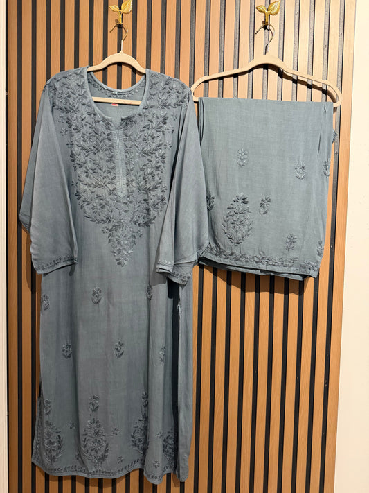 GREY RAYON CHIKANKARI WITH PLAZO
