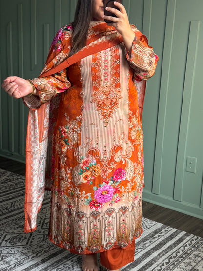 Pure Crepe Handwork Three Piece