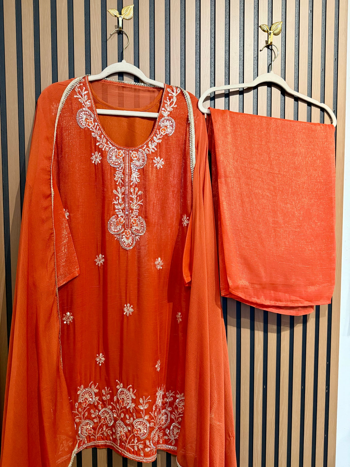 Orange Shimmer Zari Plazo Suit