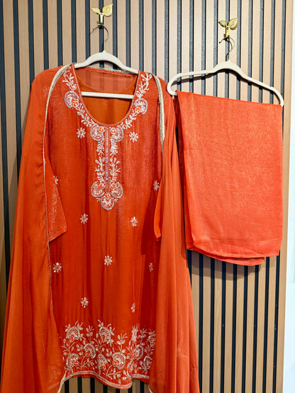 Orange Shimmer Zari Plazo Suit