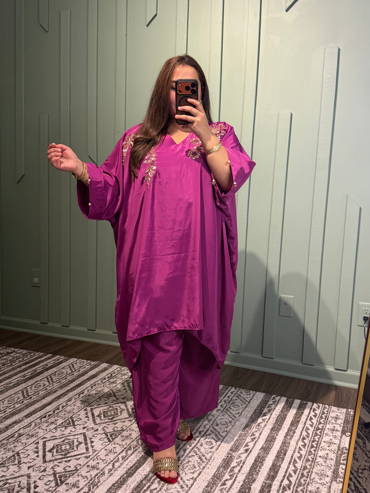 Magenta Pure Crepe Hand Embroidered Choga Set