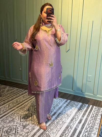 Crush Shimmer Antique Hand Embroidered Three Piece